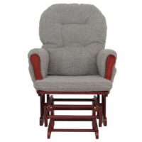 Relaxsessel Schaukelstuhl mit Hocker Bouclé Öko-Tex grau dunkles Gestell