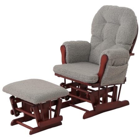 Relaxsessel Schaukelstuhl mit Hocker Bouclé Öko-Tex grau dunkles Gestell