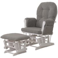 Relaxsessel Schaukelstuhl mit Hocker Bouclé Öko-Tex grau weisses Gestell