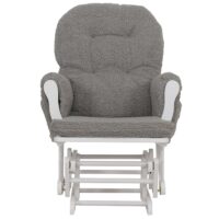 Relaxsessel Schaukelstuhl mit Hocker Bouclé Öko-Tex grau weisses Gestell