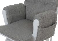 Relaxsessel Schaukelstuhl mit Hocker Bouclé Öko-Tex grau weisses Gestell