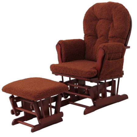Relaxsessel Schaukelstuhl mit Hocker Bouclé Öko-Tex rostbraun dunkles Gestell