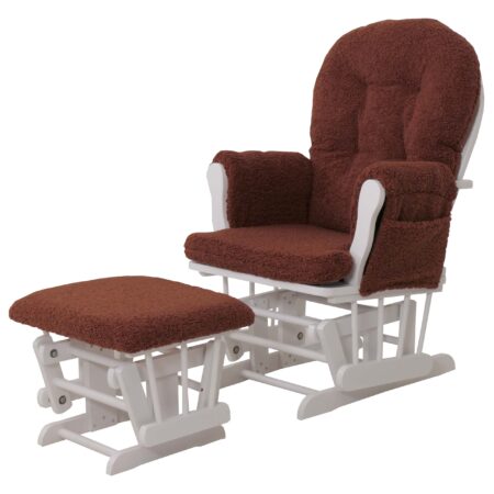 Relaxsessel Schaukelstuhl mit Hocker Bouclé Öko-Tex rostbraun weisses Gestell
