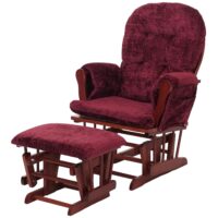 Relaxsessel Schaukelstuhl mit Hocker Chenille Öko-Tex bordeaux dunkles Gestell