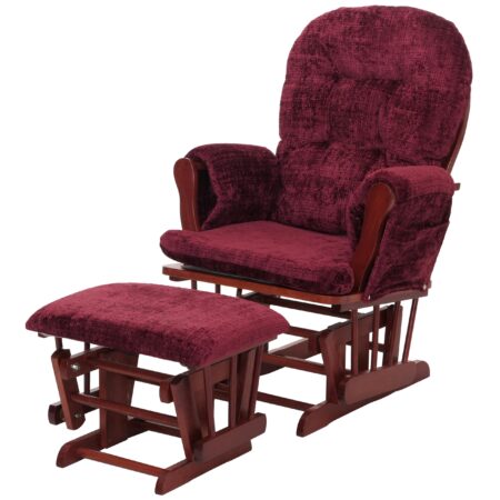 Relaxsessel Schaukelstuhl mit Hocker Chenille Öko-Tex bordeaux dunkles Gestell