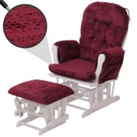 Relaxsessel Schaukelstuhl mit Hocker Chenille Öko-Tex bordeaux weisses Gestell