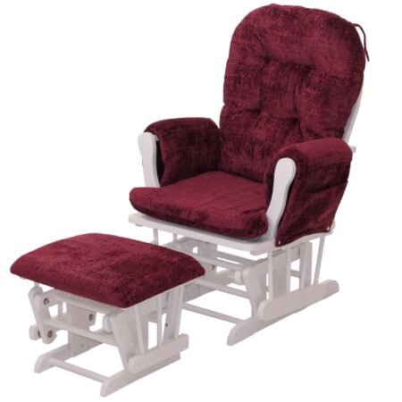 Relaxsessel Schaukelstuhl mit Hocker Chenille Öko-Tex bordeaux weisses Gestell