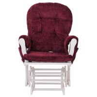 Relaxsessel Schaukelstuhl mit Hocker Chenille Öko-Tex bordeaux weisses Gestell