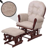 Relaxsessel Schaukelstuhl mit Hocker Chenille Öko-Tex creme dunkles Gestell