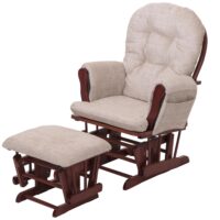 Relaxsessel Schaukelstuhl mit Hocker Chenille Öko-Tex creme dunkles Gestell