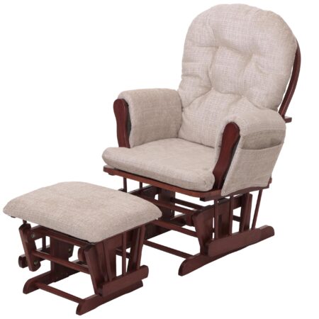 Relaxsessel Schaukelstuhl mit Hocker Chenille Öko-Tex creme dunkles Gestell