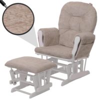 Relaxsessel Schaukelstuhl mit Hocker Chenille Öko-Tex creme weisses Gestell