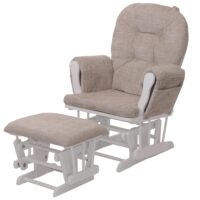 Relaxsessel Schaukelstuhl mit Hocker Chenille Öko-Tex creme weisses Gestell