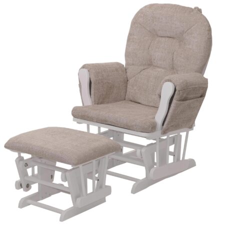 Relaxsessel Schaukelstuhl mit Hocker Chenille Öko-Tex creme weisses Gestell