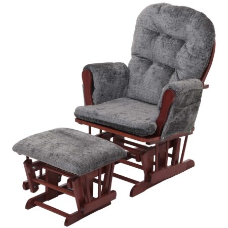 Relaxsessel Schaukelstuhl mit Hocker Chenille Öko-Tex dunkelgrau dunkles Gestell