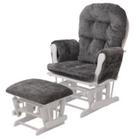 Relaxsessel Schaukelstuhl mit Hocker Chenille Öko-Tex dunkelgrau weisses Gestell