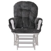 Relaxsessel Schaukelstuhl mit Hocker Chenille Öko-Tex dunkelgrau weisses Gestell