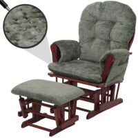 Relaxsessel Schaukelstuhl mit Hocker Chenille Öko-Tex grün dunkles Gestell