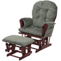 Relaxsessel Schaukelstuhl mit Hocker Chenille Öko-Tex grün dunkles Gestell