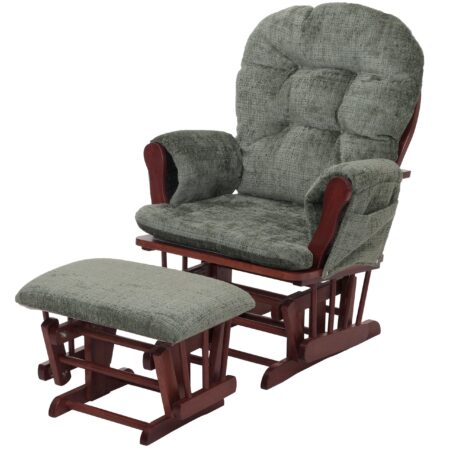 Relaxsessel Schaukelstuhl mit Hocker Chenille Öko-Tex grün dunkles Gestell