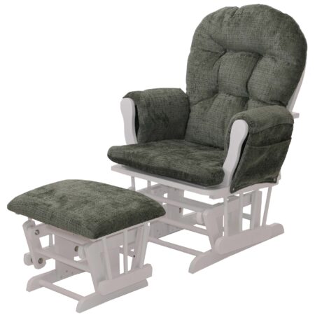 Relaxsessel Schaukelstuhl mit Hocker Chenille Öko-Tex grün weisses Gestell