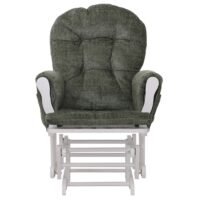 Relaxsessel Schaukelstuhl mit Hocker Chenille Öko-Tex grün weisses Gestell