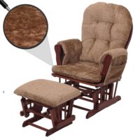 Relaxsessel Schaukelstuhl mit Hocker Chenille Öko-Tex hellbraun dunkles Gestell