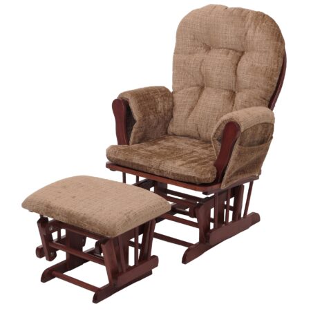 Relaxsessel Schaukelstuhl mit Hocker Chenille Öko-Tex hellbraun dunkles Gestell