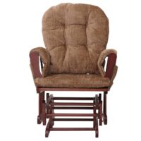 Relaxsessel Schaukelstuhl mit Hocker Chenille Öko-Tex hellbraun dunkles Gestell