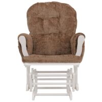 Relaxsessel Schaukelstuhl mit Hocker Chenille Öko-Tex hellbraun weisses Gestell