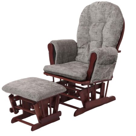 Relaxsessel Schaukelstuhl mit Hocker Chenille Öko-Tex hellgrau dunkles Gestell