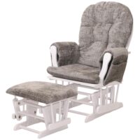 Relaxsessel Schaukelstuhl mit Hocker Chenille Öko-Tex hellgrau weisses Gestell