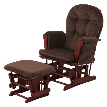 Relaxsessel Schaukelstuhl mit Hocker Cord Öko-Tex braun dunkles Gestell