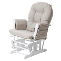 Relaxsessel Schaukelstuhl mit Hocker Stoff creme weisses Gestell