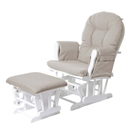 Relaxsessel Schaukelstuhl mit Hocker Stoff creme weisses Gestell