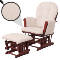 Relaxsessel Schaukelstuhl Schwingstuhl mit Hocker Cord Öko-Tex creme Gestell dunkel