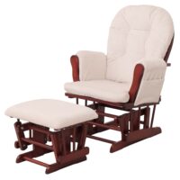 Relaxsessel Schaukelstuhl Schwingstuhl mit Hocker Cord Öko-Tex creme Gestell dunkel