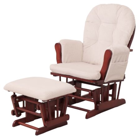 Relaxsessel Schaukelstuhl Schwingstuhl mit Hocker Cord Öko-Tex creme Gestell dunkel