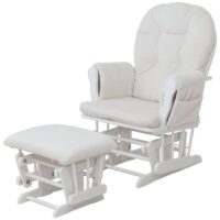 Relaxsessel Schaukelstuhl Schwingstuhl mit Hocker Cord Öko-Tex creme Gestell weiss