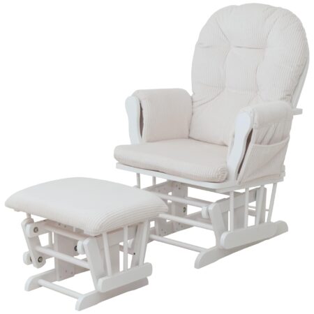 Relaxsessel Schaukelstuhl Schwingstuhl mit Hocker Cord Öko-Tex creme Gestell weiss