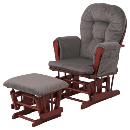 Relaxsessel Schaukelstuhl Schwingstuhl mit Hocker Cord Öko-Tex dunkelgrau Gestell dunkel