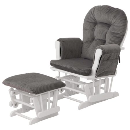 Relaxsessel Schaukelstuhl Schwingstuhl mit Hocker Cord Öko-Tex dunkelgrau Gestell weiss