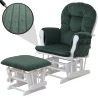 Relaxsessel Schaukelstuhl Schwingstuhl mit Hocker Cord Öko-Tex grün Gestell weiss