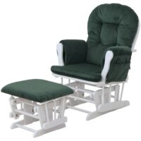 Relaxsessel Schaukelstuhl Schwingstuhl mit Hocker Cord Öko-Tex grün Gestell weiss