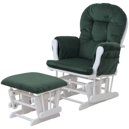 Relaxsessel Schaukelstuhl Schwingstuhl mit Hocker Cord Öko-Tex grün Gestell weiss