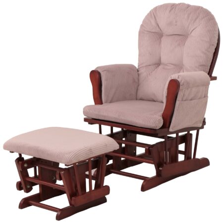 Relaxsessel Schaukelstuhl Schwingstuhl mit Hocker Cord Öko-Tex rosa Gestell dunkel