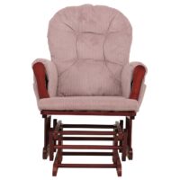 Relaxsessel Schaukelstuhl Schwingstuhl mit Hocker Cord Öko-Tex rosa Gestell dunkel