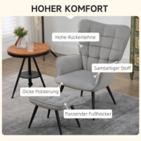 Relaxsessel Set mit Fusshocker belastbar bis 120kg grau