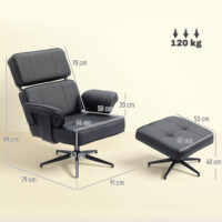 Relaxsessel verstellbar mit Fusshocker Kunstleder schwarz