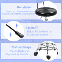 Rollhocker drehbar verstellbar mit Rückenlehne Kunstleder schwarz